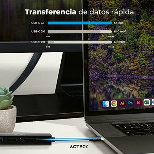 Hub Usb C 6 En 1 Gate 6 Dh660 4k Hdmi + 1xusb A 3.0 + 1xusb