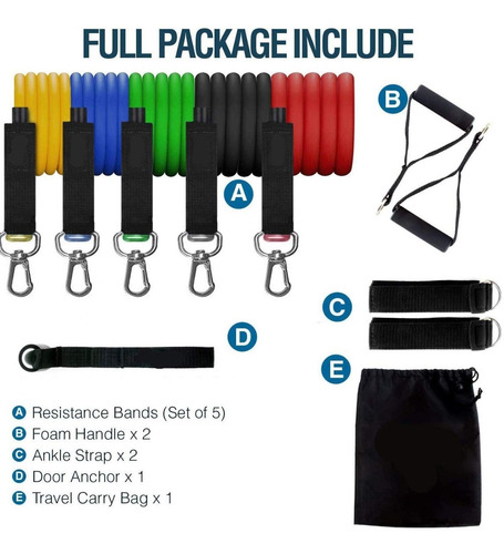Imagen 5 de 6 de Kit Bandas Tubulares De Resistencia Ejercicio 11 Piezas