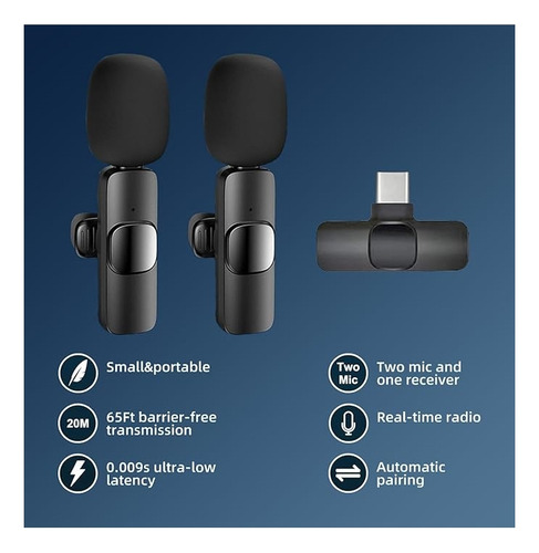 2 Micrófonos Inalámbrico Mini Lavalier Compacto Solapa Usb C
