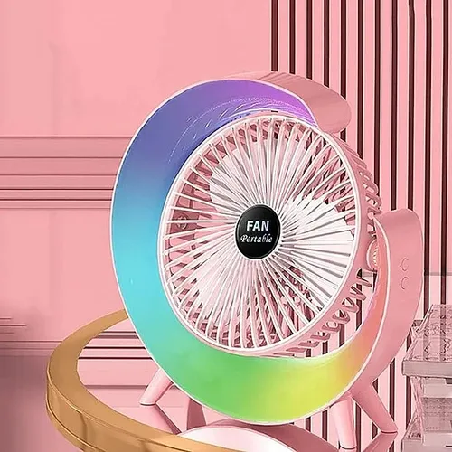 Ventilador De Escritorio Rgb Multicolor Lampara Portátil Usb