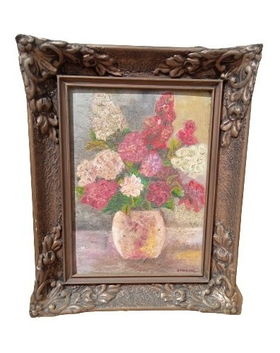 Cuadro Antiguo 1900's Firmado Pintura En Pasteles Floral