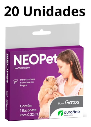 Kit 20 Un Antipulgas Neopet Gatos Até 8kg 0,32ml Ouro Fino