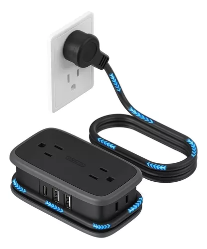 Regleta de alimentación de crucero sin protector de sobretensión, 2 tomas  USB y 1 C, enchufe de pared de múltiples enchufes, accesorios esenciales de