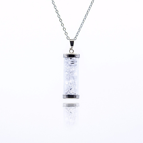 Collar De Fantasía Y Cuarzos, Botellita Color Cristal De Roca