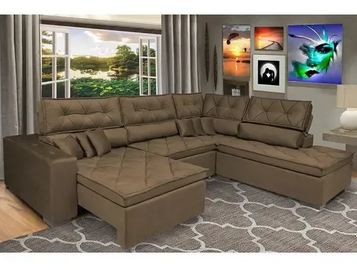 Sofa De Canto Retrátil, Reclinável Cama Inbox Platinum Caf