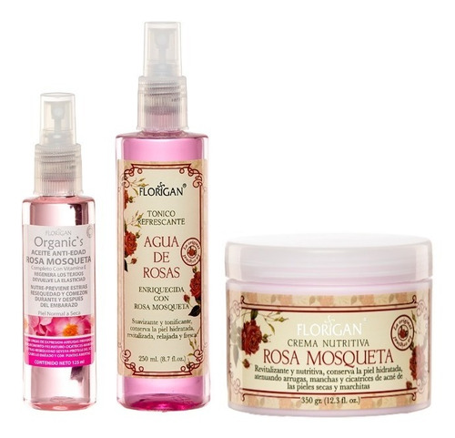 Crema Rosa Mosqueta 350g + Agua De Rosas + Aceite Florigan® 
