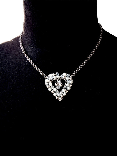 Gargantilla Choker Collar Corazón De Cristal Hecho A Mano 