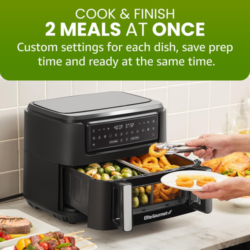 Freidora Elite Gourmet Eaf1055d, 11 Litros, Doble Zona, 1600