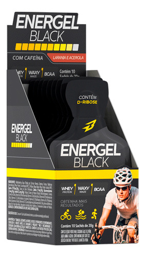 Gel Energel Black Cx 10 Sachês - Bodyaction Sabor Laranja E Acerola
