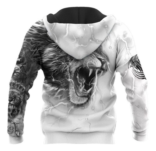 Sudadera Diseño Patrón Gris Relámpago León Mighty