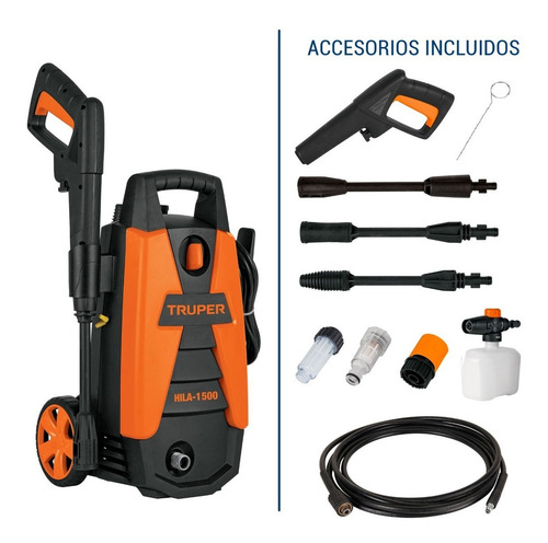 Hidrolavadora eléctrica 1500 PSI, Truper HILA-1500 NARANJA CON NEGRO