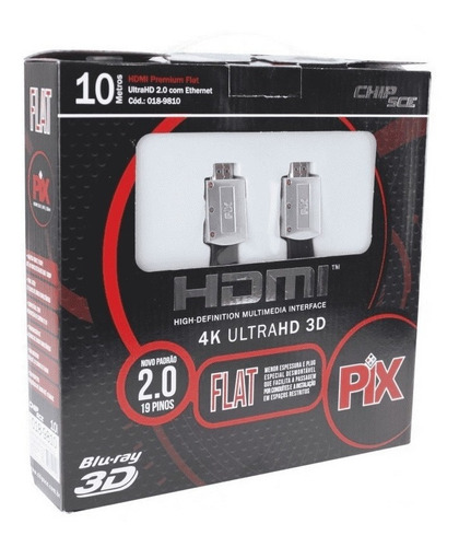 Cabo Hdmi Pix Flat Desmontável 4k Hd 2.0 10 Metros