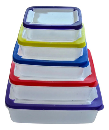 Set De Tuppers Recipientes Herméticos Contenedor Juego De 5 Piezas Para Comida Congelar Microondas Con Tapa Reutilizables Recipientes Multicolor Yesh Market Modelo 2005