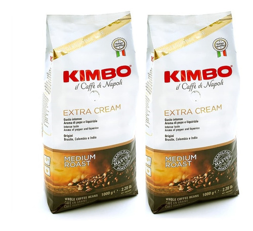 2 Kilos Café Kimbo En Grano Extra Cream 60% Arab / 40% Rob