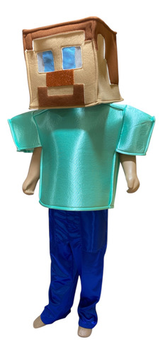 Disfraz Tipo Minecraft Cosplay Para Niños De Steve Verde Claro 10