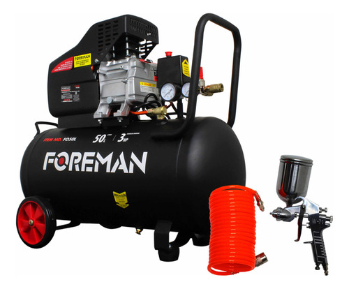 Compresor de aire eléctrico portátil Foreman FO50L monofásico 50L 3hp 110V 60Hz negro