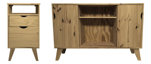 Mueble Mesa Rack 120x80 Y Mesita De Luz Nordica De Madera Color Roble