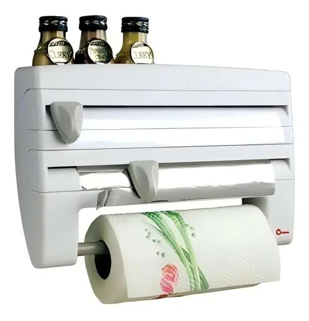 Porta Rolo De Papel Toalha 4 Em 1 Suporte Cozinha Utensilios Cor Branco