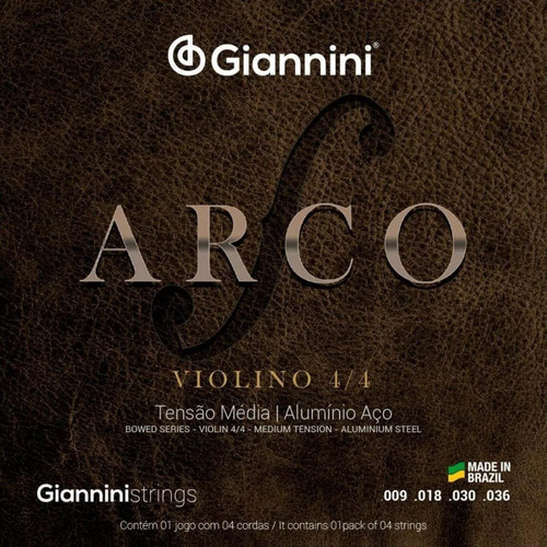 Encordoamento Cordas Média Violino 4/4 Série Arco Giannini