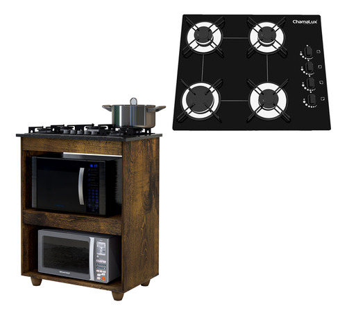 Kit Balcão Cooktop Turim Com Fogão 4 Bocas Chamalux