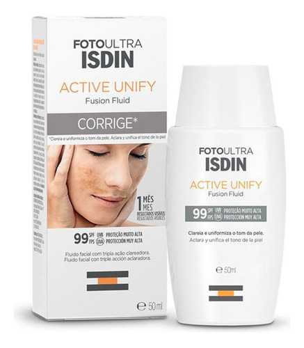  Clareador Active Unify sem Cor FPS 99 Foto Ultra Isdin Fusion Fluid Caixa 50ml