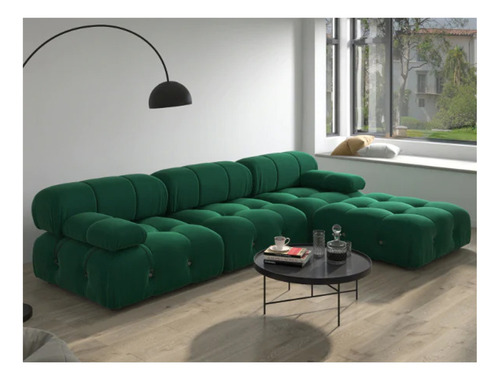 Mueble Sala Dallas Velvet Verde Izquierdo Tapiceria