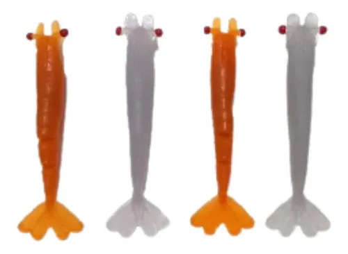 Kit Com 20 Camarão Artificial E 4 Jig Head Isca Robalo Iscas