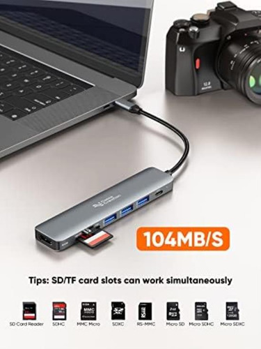 Adaptador Multipuerto Usb C Hub, Cablecreation 7 En 1 Usb C