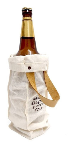 Imagen 4 de 6 de Bolsa Lienzo Y Cuero Para Botella De Cerveza Factura A O B