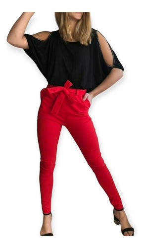 Pantalon Con Lazo Chupin Varios Colores Vestir Bengalina