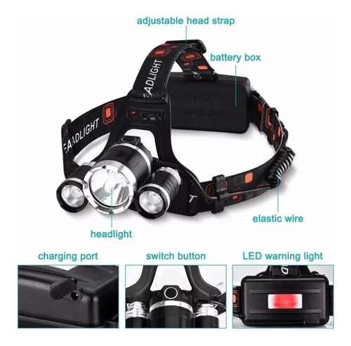 Linterna Led Minero Frontal Cabeza Cintillo 5000 Lumenes