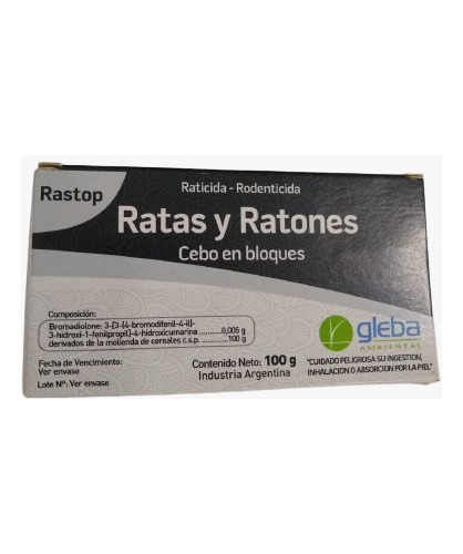 Raticida Veneno Ratas Rastop Bloque 5grs X 100 Grs
