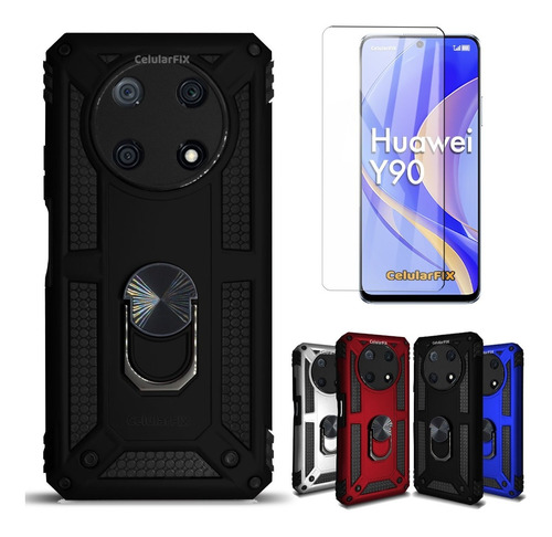 Funda P/ Huawei Y90, Uso Rudo Con Anillo Sujetador + Mica