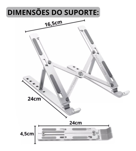 Suporte De Notebook Articulado Dobrável Ergonomico Em Alumínio Portátil Facility Shops