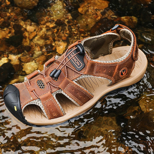 Sandalias For Hombre, Zapatos De Playa De Cuero De Moda Y T