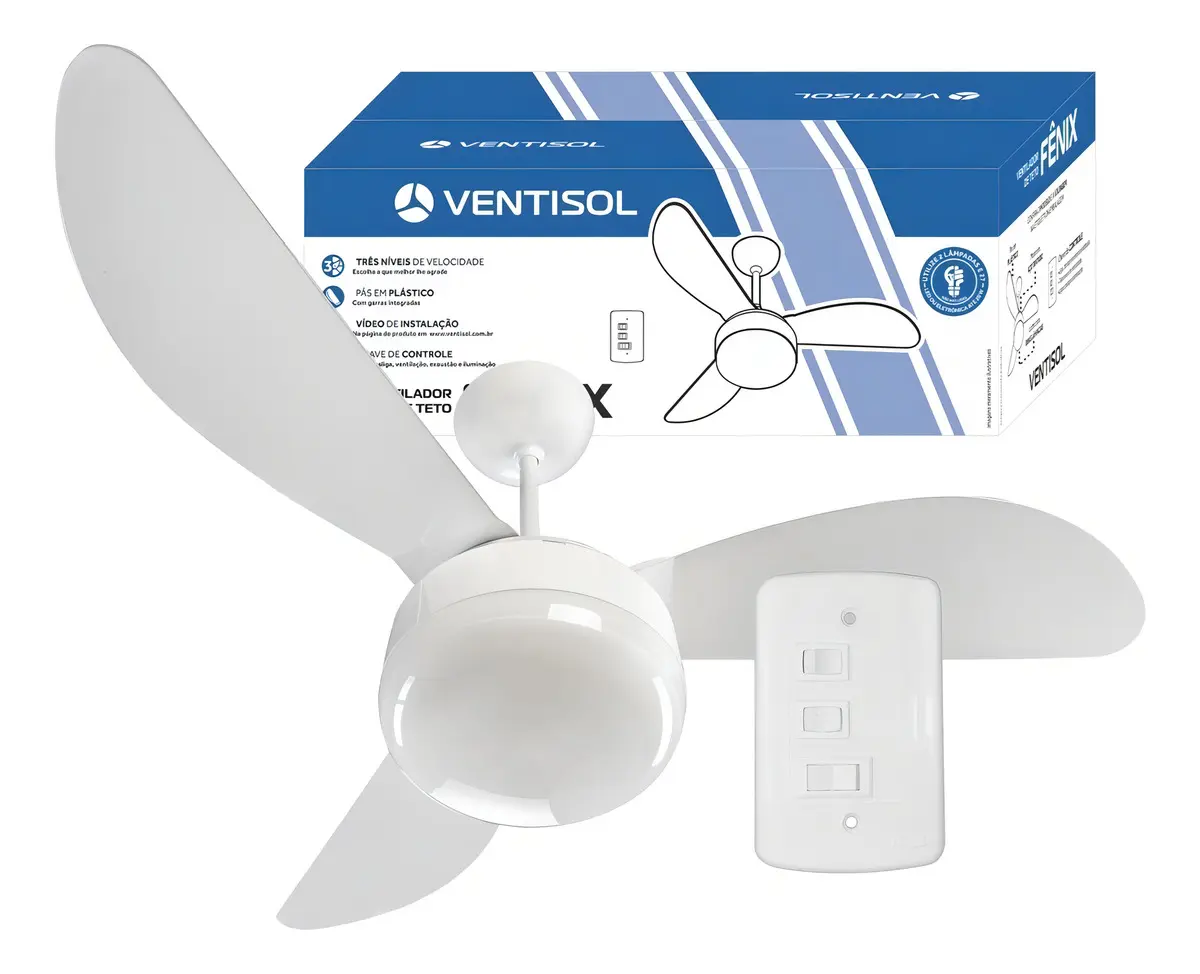 Ventilador Fenix Br 3p Inj Bran Cv3 Premium Ventisol 96 Cm Branco Plástico 3