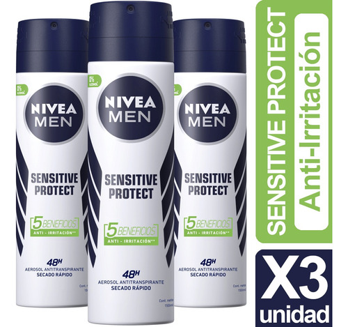 Desodorante Nivea Men Sensitive Protect Pack X3 Unid