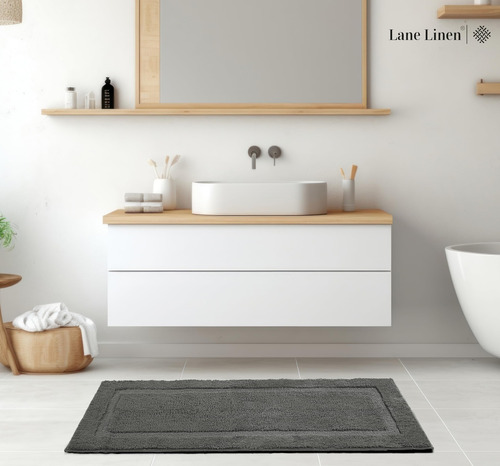 Alfombra De Baño Lane Linen, 60 X 120 Cm, Color Gris Absorbe