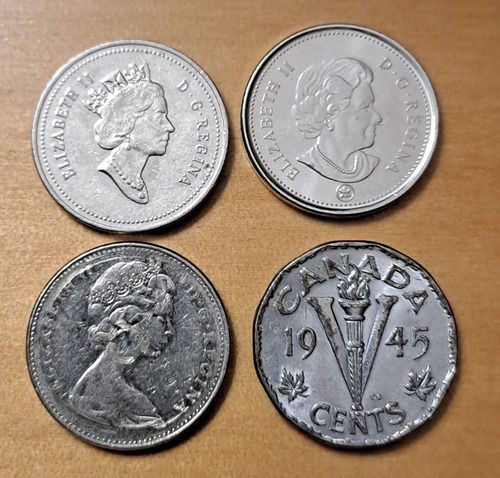 Canadá X 4 Monedas 5 Centavos Incluye 5 Centavos 1945. 