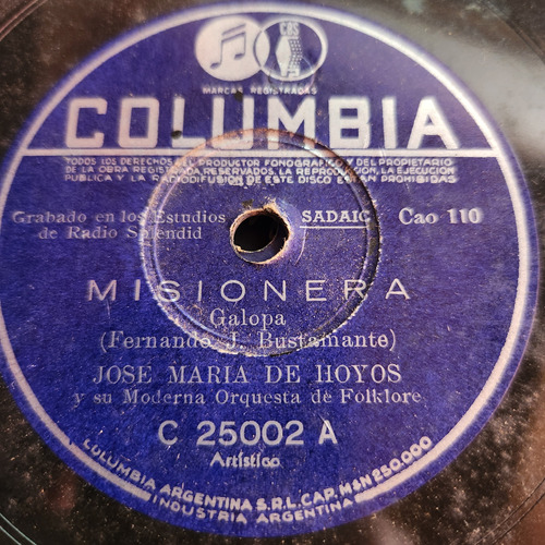 Pasta Jose Maria De Hoyos Moderna Orq Folklore Columbia C590
