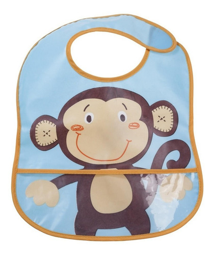 Babador Impermeável Amigo Macaco - Girotondo Baby Cor Azul Animais