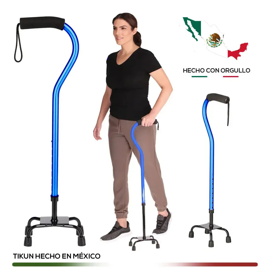 Baston Para Caminar De 4 Apoyos Ortopedico Cuello De Ganzo Para Adulto Tikun Color Azul