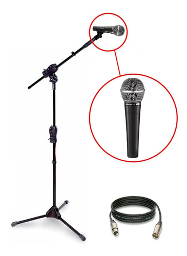 Microfone Cardióide Waldman Stage S-5800 + Pedestal + Cabo