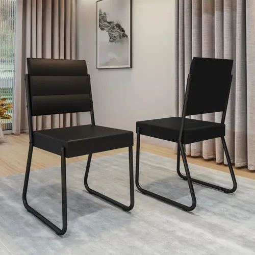 Conjunto 2 Cadeiras  Tubo Preto Com Napa Preta Carraro