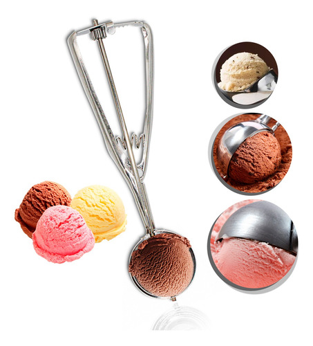 Imagem 2 de 7 de Concha Medir Brigadeiro Docinho Sorvete Inox C/ejetor Medio