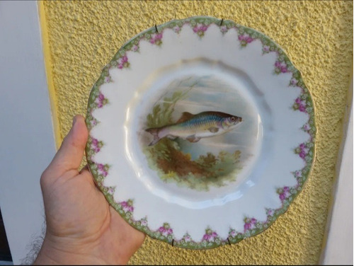 Antiguo Plato Colgante Pez Pescado C.t. Altwasser 23,8cm