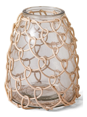 Vaso Decorativo Em Vidro Com Fibra Natural Mart 18,5cm