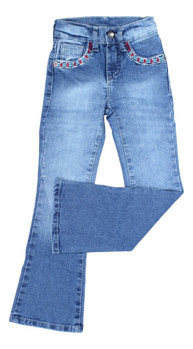 Calça Jeans Infantil Feminina Azul Com Elastano Boot Cut Tas