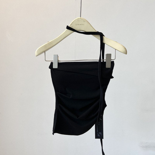 Camiseta Sin Mangas Para Mujer Con Cuello Halter, Negro, Gri