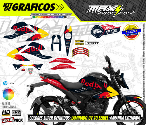 Calcomanias Suzuki Gixxer  150/250 Red Bull Racing 